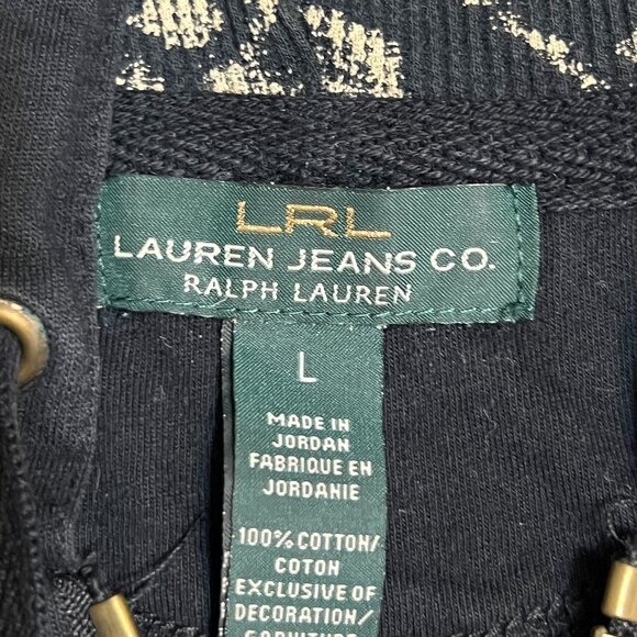 Ralph Lauren Jeans Co Women’s Black Zip Hoodie Size L Floral Hood 100% Cotton - Picture 3 of 7